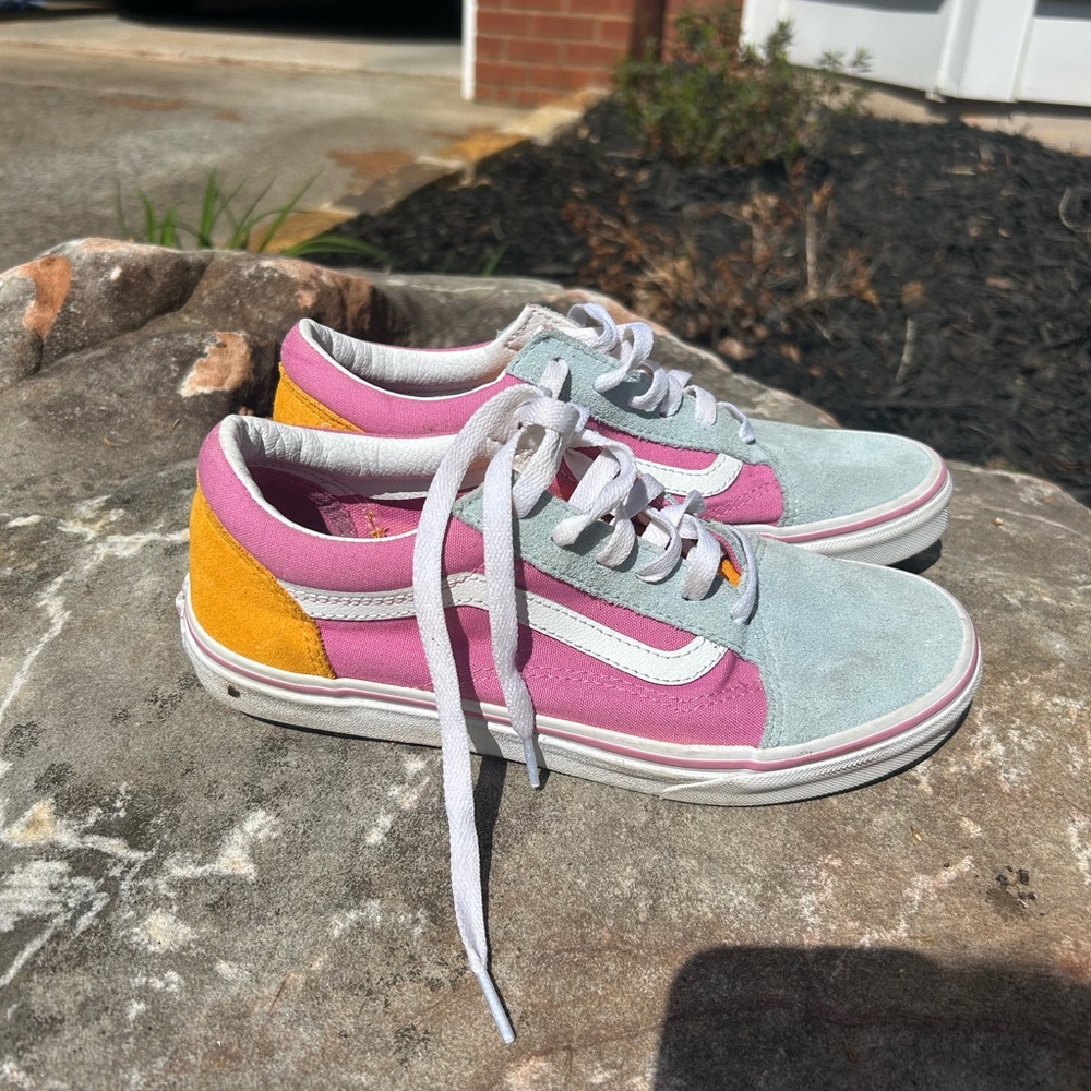 Vans Pink, Light Blue & Yellow Suede Old Skool Sneakers